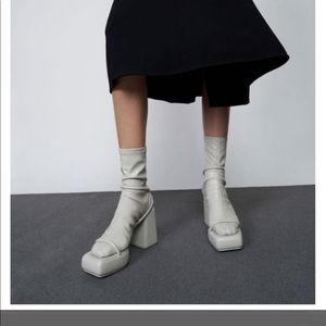 NIB *sold out* charles Keith leather sock/platforms in white